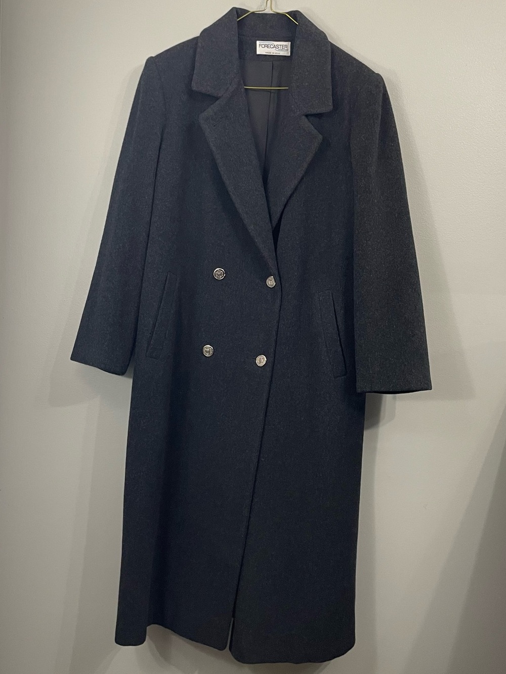 Vtg Forecaster of Boston USA Wool Long Pea Coat Womens 8 Gray Double Breasted